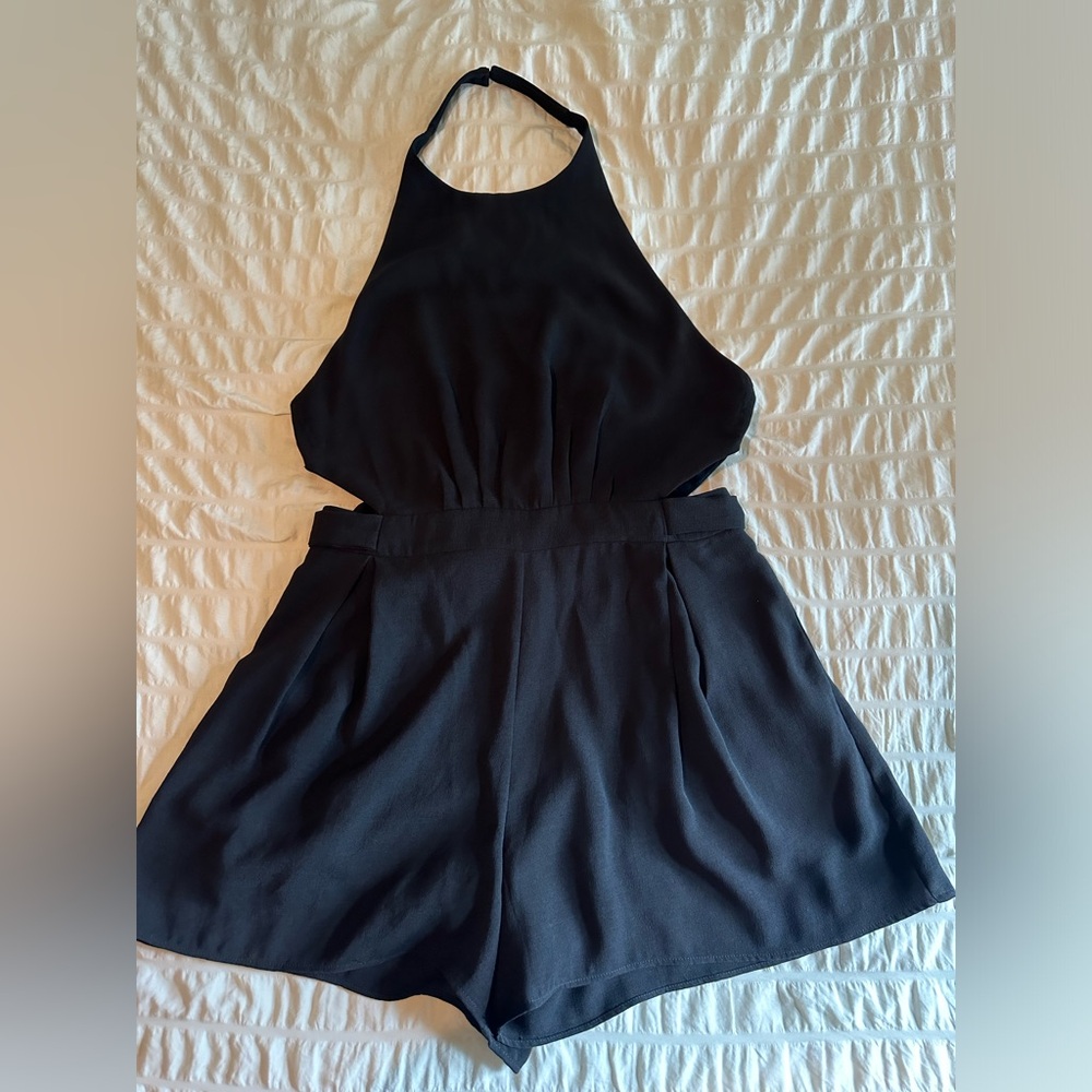DO + BE Black halter cut out romper with pockets size large